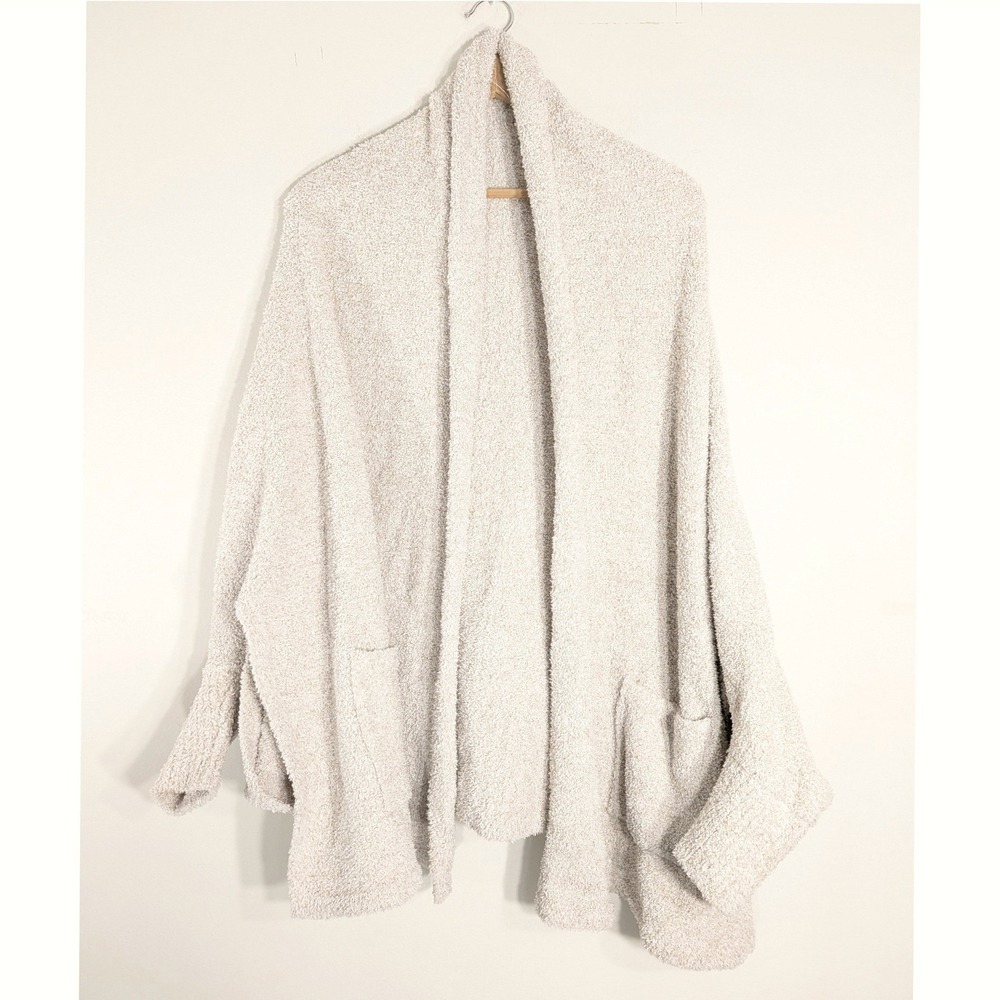 525 Beige Cardigan; Open Front Oversized Boucle Knit